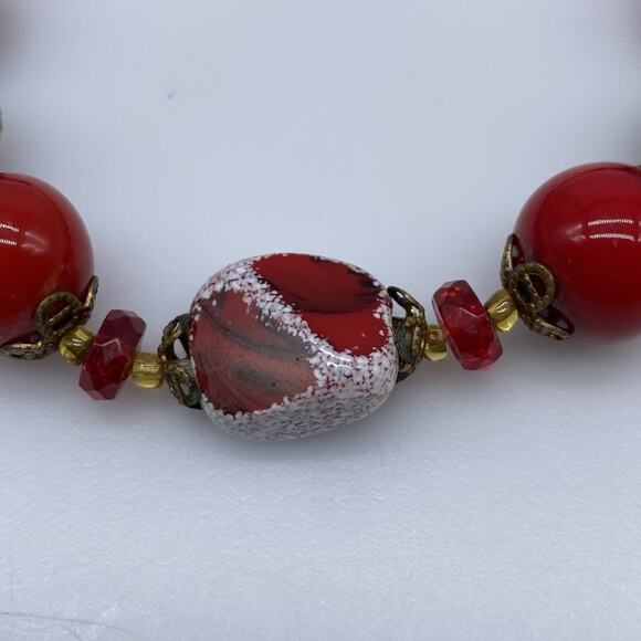 Vintage Venetian Red Glass Wedding Cake Graduated Bead Necklace Adjustable - Picture 2 of 15